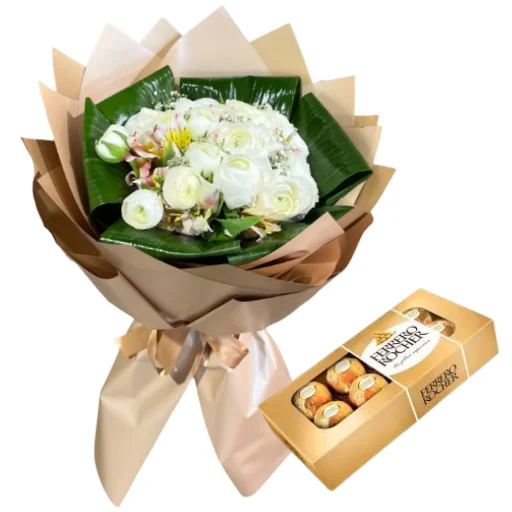 Ramo de flores marimonias blancas y rocher x8
